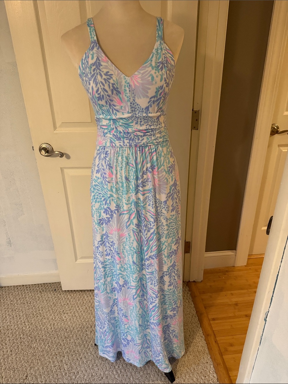 Lilly Pulitzer Light Blue Floral Maxi Dress with Pink & Lavender Accents